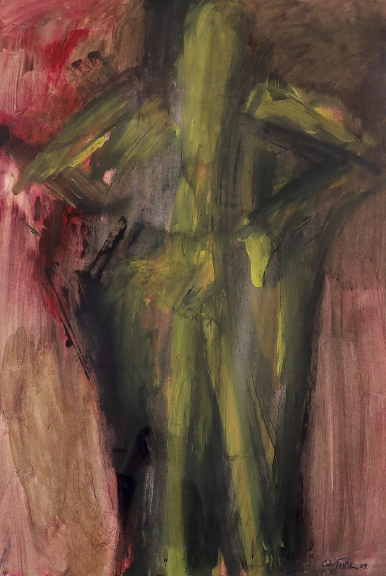 Cliff Holden (1919-2020), gouache on paper, Standing female nude, signed and dated ‘59, 110 x 70cm, provenance, Modern British Artists
